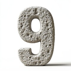A textured stone numeral 9, showcasing a unique and artistic design.