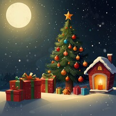 Christmas tree with gifts and decorations