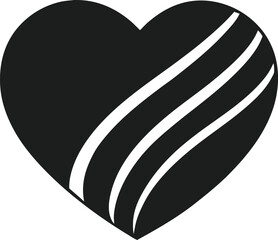 Stylized Heart Vector Illustration with Curved Stripes in Black Silhouette
