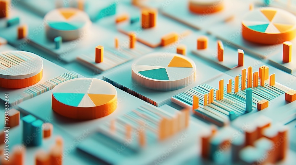 Aufkleber Abstract representation of data with charts and graphs in vibrant colors.
