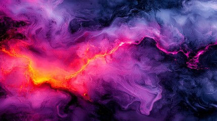 A purple and orange abstract painting on a black background