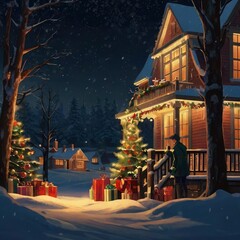 Christmas tree with gifts and decorations