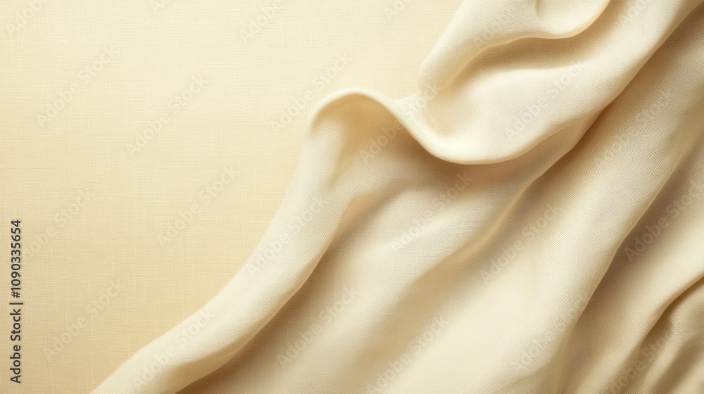 Poster a close-up of soft, flowing fabric in a light beige hue, showcasing texture and movement.
