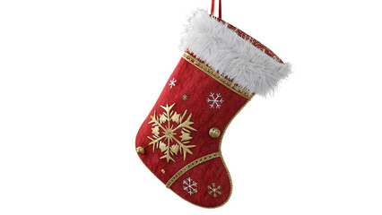 Cozy red and white Christmas Stocking on a transparent background V2