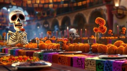 Obraz premium Traditional Day of the Dead dance in colorful costumes and painted faces