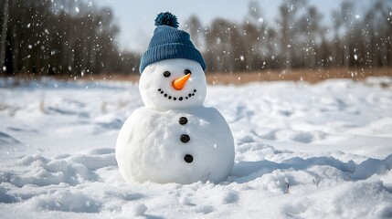 Obraz premium Building a snowman in winter wonderland outdoor fun family activity snowy landscape playful scene