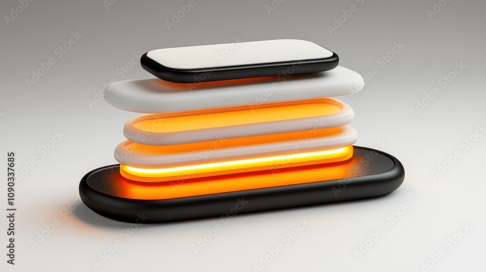 Aufkleber a stack of sleek, modern, glowing buttons in varying sizes and colors.