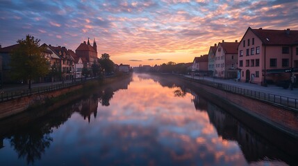 Fototapeta premium Brda river glowing sunrise near old town picture