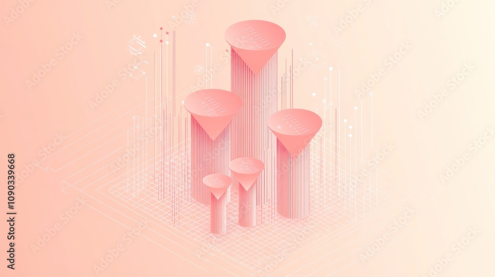Aufkleber Abstract graphic featuring conical shapes and vertical lines in a soft color gradient.