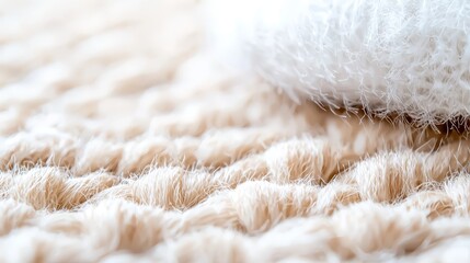 A close up of a pile of fluffy white fur on a bed