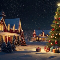 Christmas tree with gifts and decorations