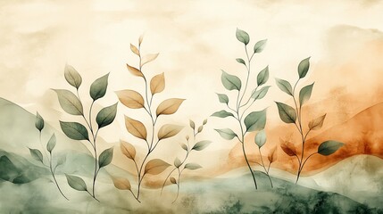 A serene watercolor illustration of plants against a soft, abstract background.