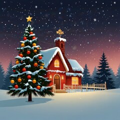 Christmas tree with gifts and decorations