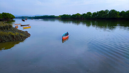 boat in the river in maharashtra in india.