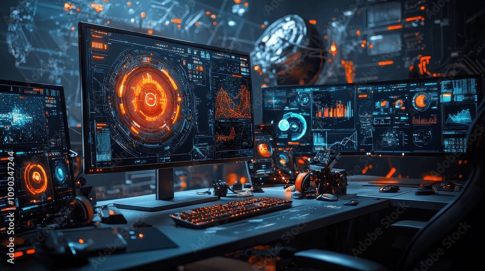 Leinwandbilder Ai security alert on multiple digital screens in a digital standard operating room real-time monitoring technology and data analysis