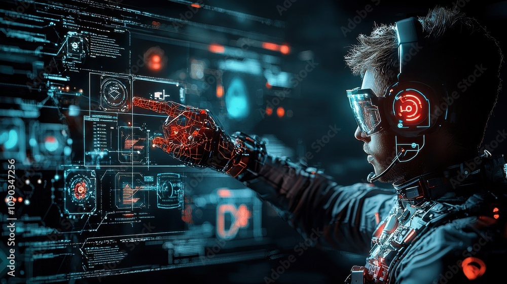 Leinwandbilder Ai security alert displayed on multiple digital screens in a high-tech control room with futuristic graphics