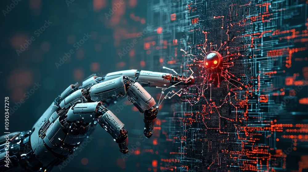 Poster ai security system glitching during cyber attack visual standard analysis in a digital environment