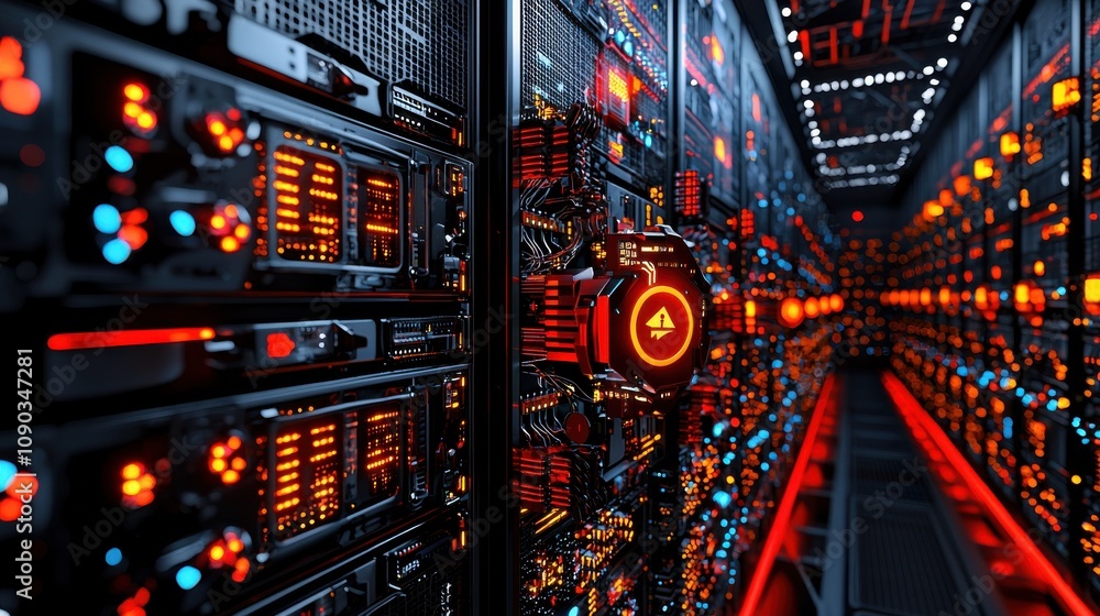 Aufkleber Ai-powered server room management data center digital infrastructure high alert environment technical perspective breach alert concept