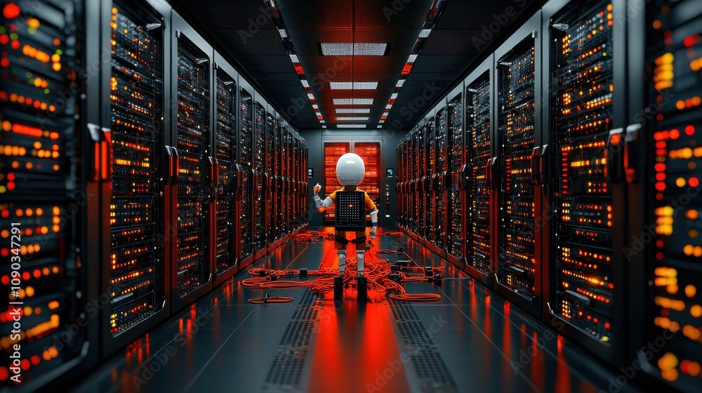 Leinwandbilder Ai-powered server room breach alert red lighting standards for enhanced security management in high-tech environments