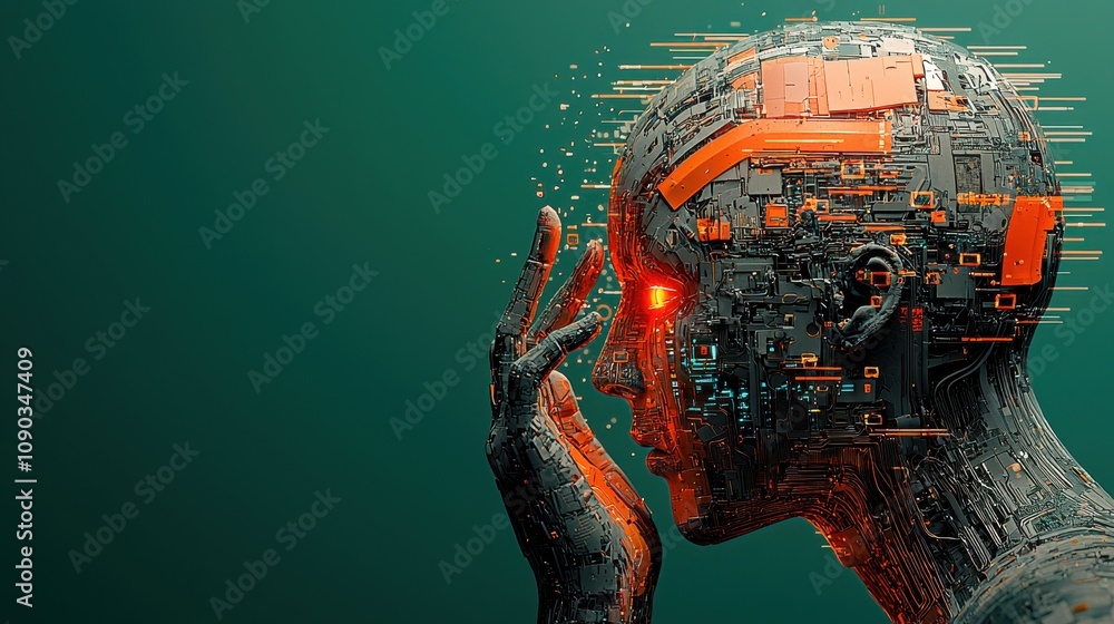 Poster exploring the intricacies of ai brain visualization with glitch effects digital realm graphic artwor