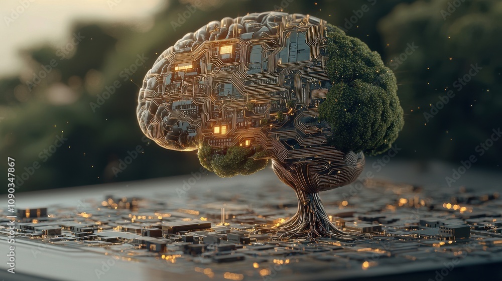 Poster Exploring the future a futuristic digital brain representing ai under cyber standards in a virtual environment with a focus on innovation