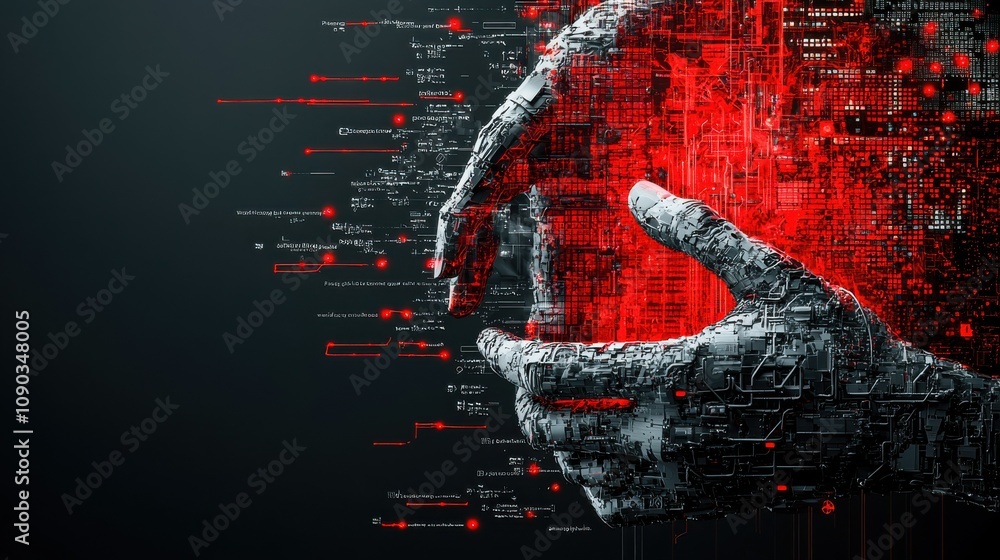 Poster Unauthorized access to breached ai database cybernetic environment digital content high-tech viewpoint security concept