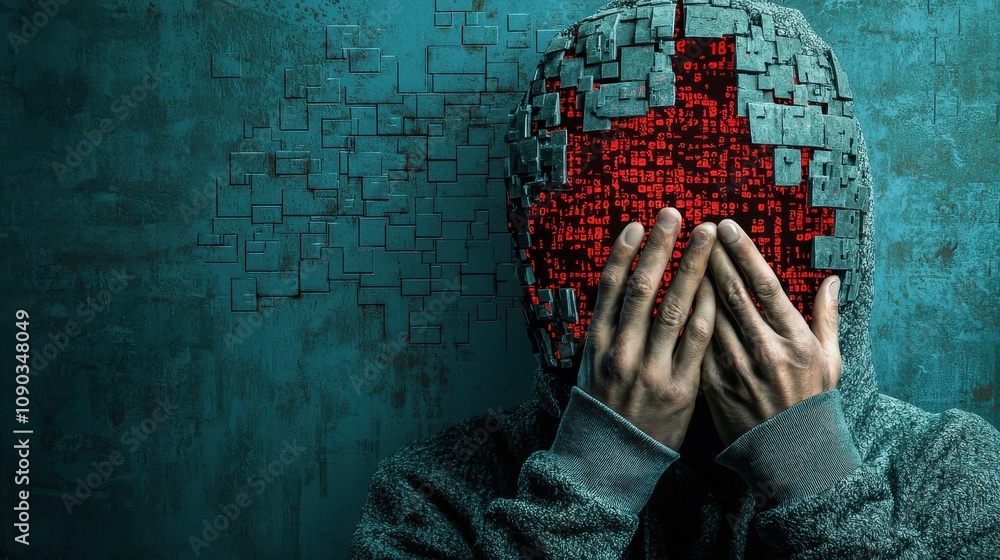 Leinwandbilder unauthorized access hands breaching ai database in a digital realm with vivid red standards
