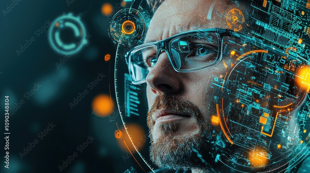 Poster Programmer debugging corrupted ai algorithm in dark cyber environment digital art high-tech narrative