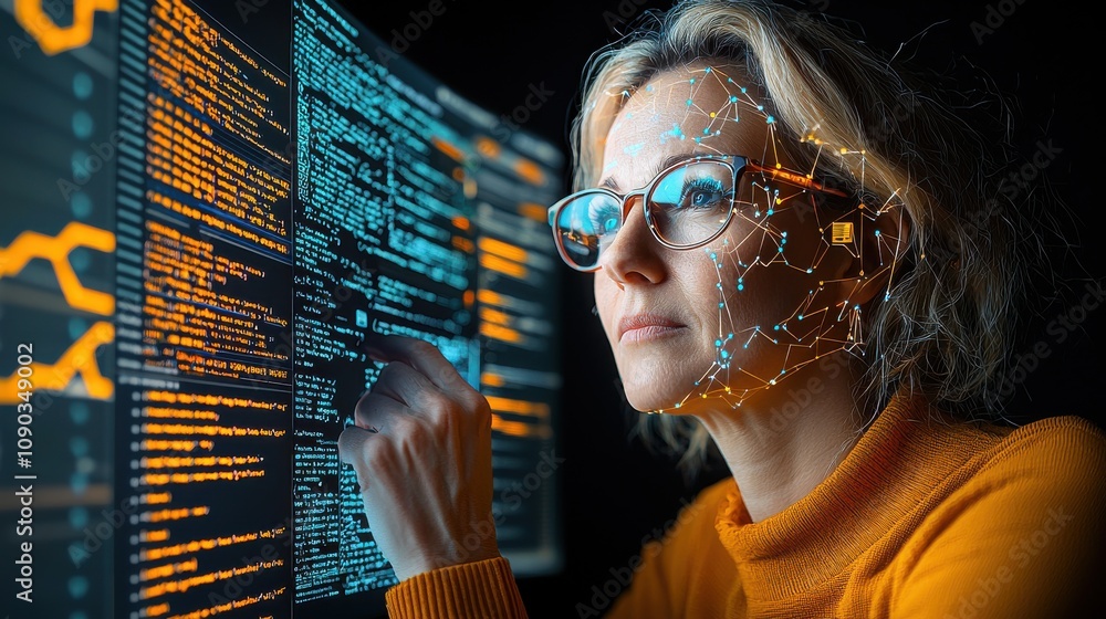 Poster Programmer engaging in cybersecurity defense strategies for aipow standard digital workspace technical analysis remote environment expert perspective cybersecurity defense in ai