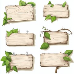 Wooden Signs with Leaves - Decorative Graphic Elements