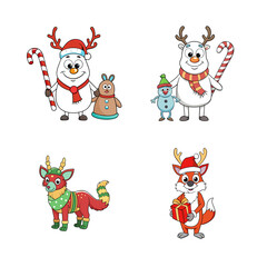 Fototapeta premium Whimsical animal set that embodies the spirit of Christmas.