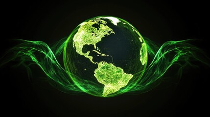 Glowing 3D Earth Surrounded by Interconnected Waves