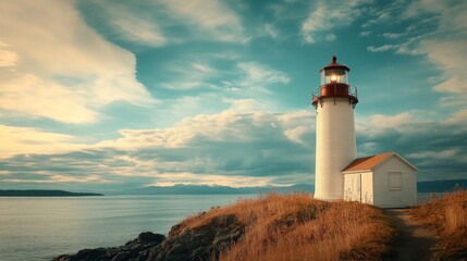 Coastal Lighthouse at Sunset - Majestic Seascape