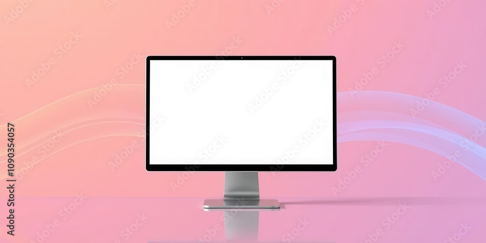 Wall mural modern laptop computer on a sleek desktop monitor screen device mockup template with abstract backgr