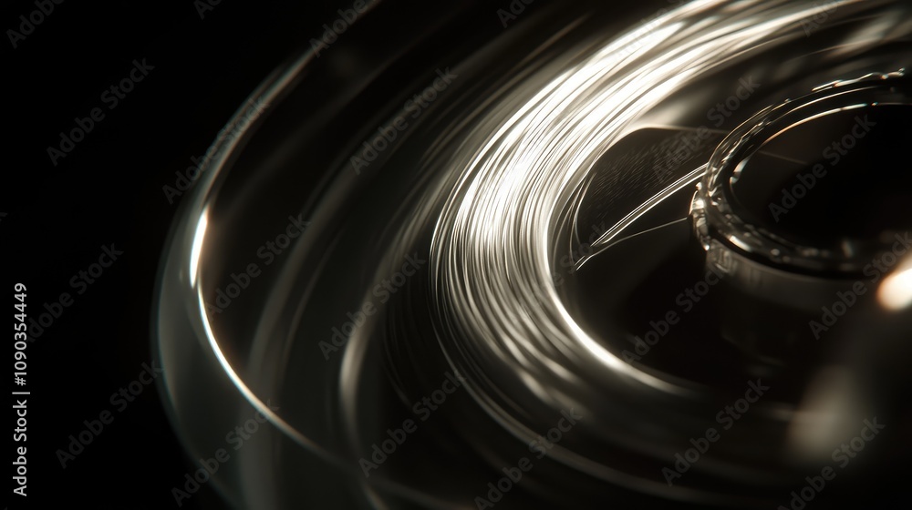Poster abstract image of light reflections on spinning disc with sharp edge creating dynamic visual effects
