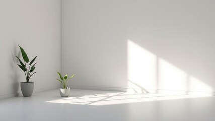 Fototapeta premium Realistic shadow effect of a potted plant casting a shadow on a white background, visual, modern