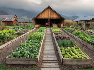 Community garden initiative aiming to reduce food waste rural landscape photography sustainable environment bird's eye view green living concepts