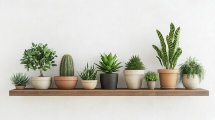Fototapeta premium Modern Home Decor Shelf with Potted Plants Indoor Greenery White Wall
