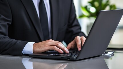 Businessman Working Laptop Computer Desk Modern Office