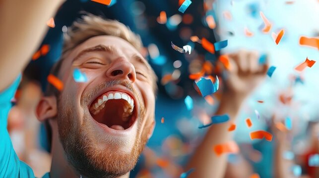 Joyful excitement with colorful confetti bursting all around creating a dynamic and festive atmosphere of pure joy and