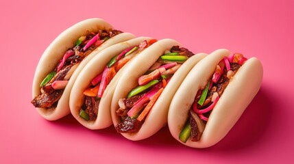 Delicious Pork Bao Buns Asian Street Food on Pink