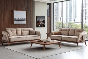 Fototapeta premium modern living room with sofa and flowery wall frame
