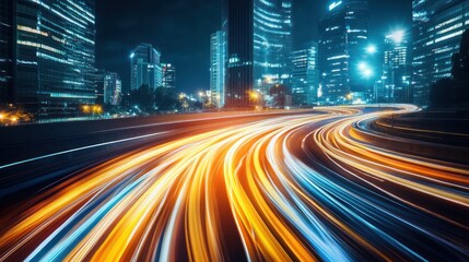 Naklejka premium Night City Lights: A Symphony of Speed and Urban Life