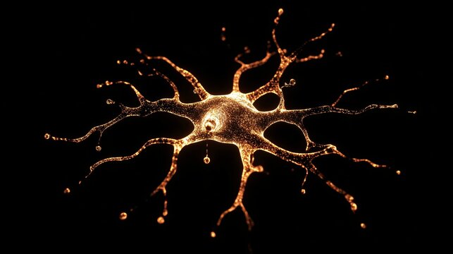Intricate 3D Render of Neuron Cell with Glowing Axon and Synaptic Gap Communication