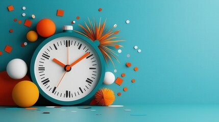 A vibrant and conceptual image featuring a classic analog clock surrounded by a burst of colorful spheres symbolizing the importance of time management punctuality