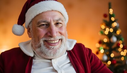 portrait of a man wearing santa hat