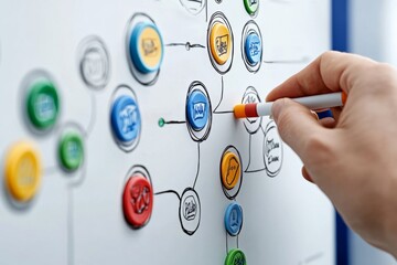 Ahead plan conceptualized with colorful magnets on a magnetic board, ideal for quick changes and updates