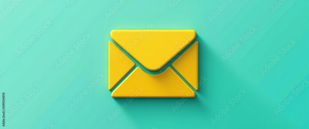 Poster a yellow envelope with a green background. the envelope is open and the inside is visible