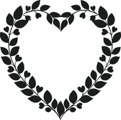 Leafy Heart-Shaped Frame Vector Illustration in Black Silhouette