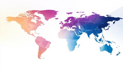 Colorful Geometric World Map with Gradient Shades for Global Concepts in Travel, Business, Education, and International Relations, Ideal for Modern Designs and Presentations